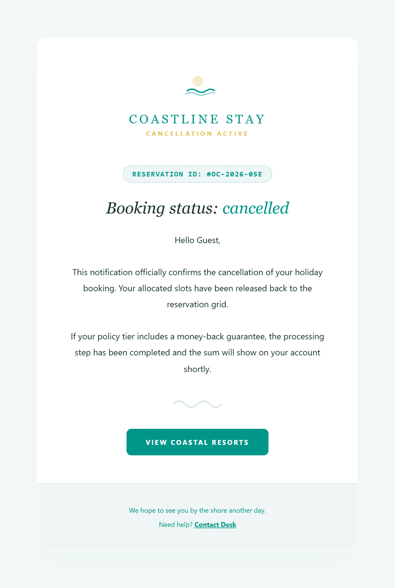 Ocean Cyan & Sun-Bleached Sand — hotel booking confirmation HTML email template preview