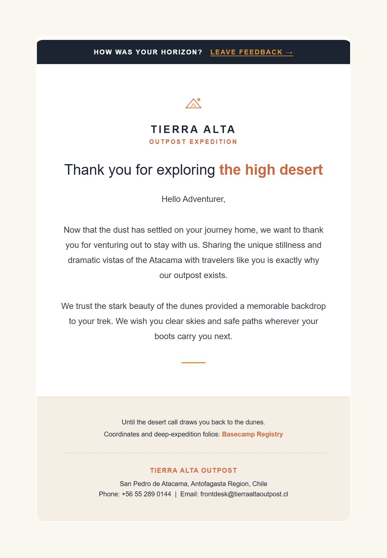 Atacama (Desert Modernism) — hotel booking confirmation HTML email template preview