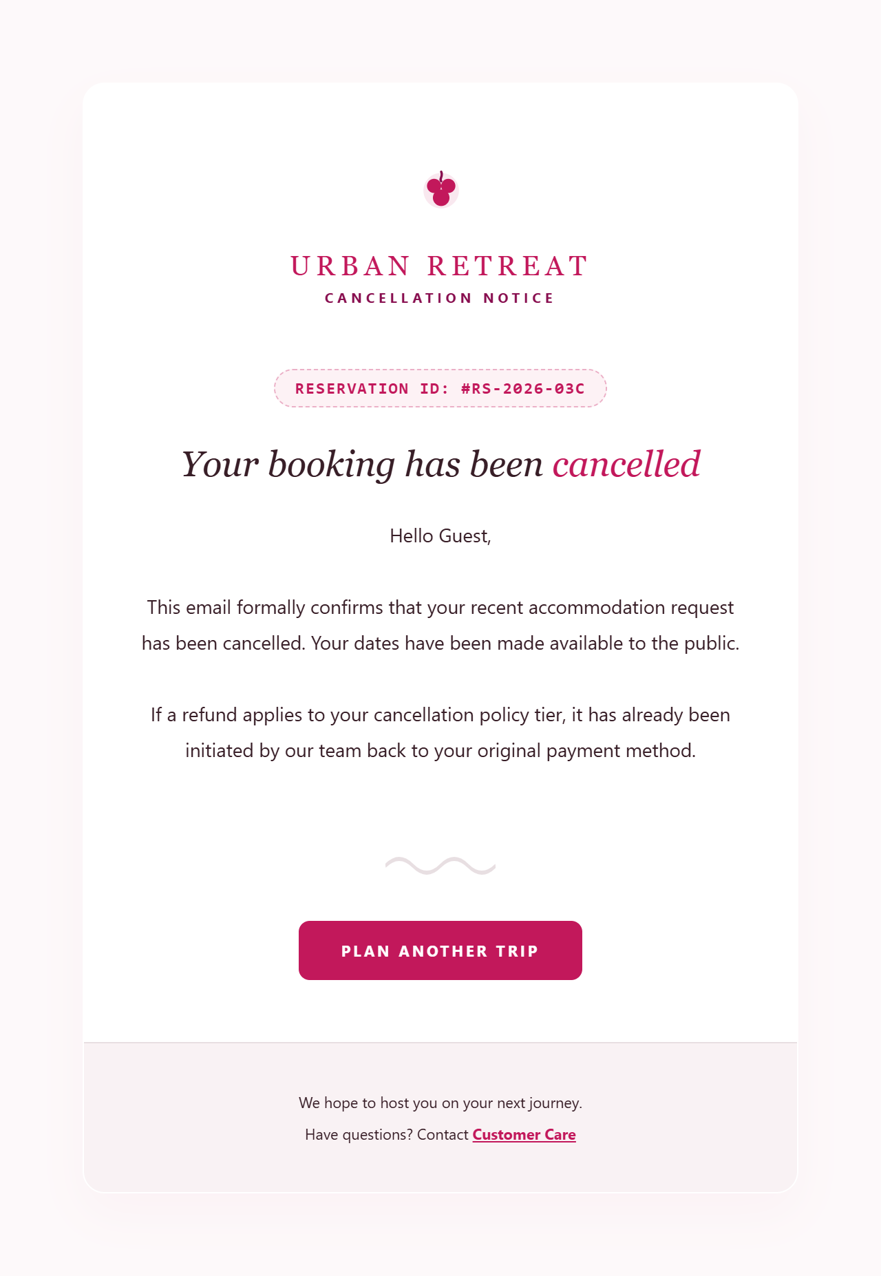 Wild Raspberry & Soft Blush — hotel booking confirmation HTML email template preview