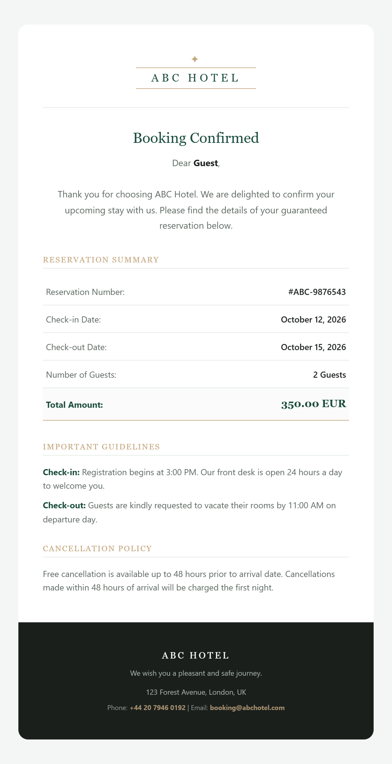 Ivy Booking Confirmation Basic