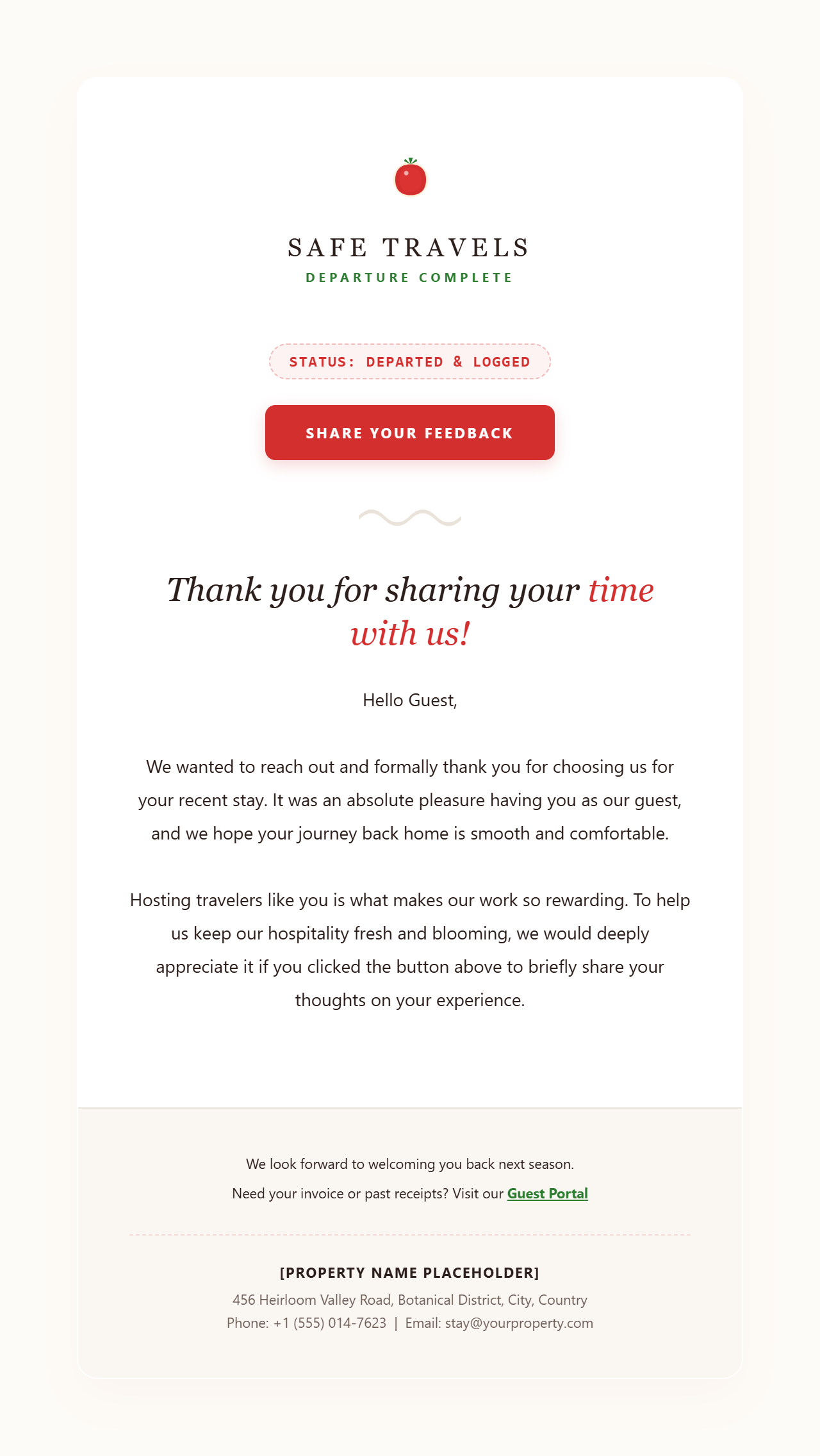 Tomato Harvest — hotel booking confirmation HTML email template preview