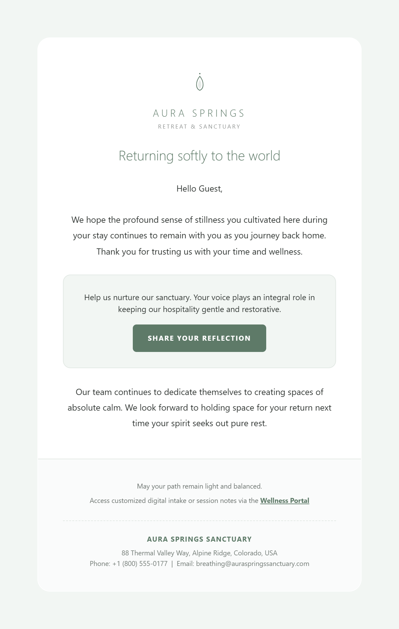 Spa (Minimalist Wellness) — hotel booking confirmation HTML email template preview