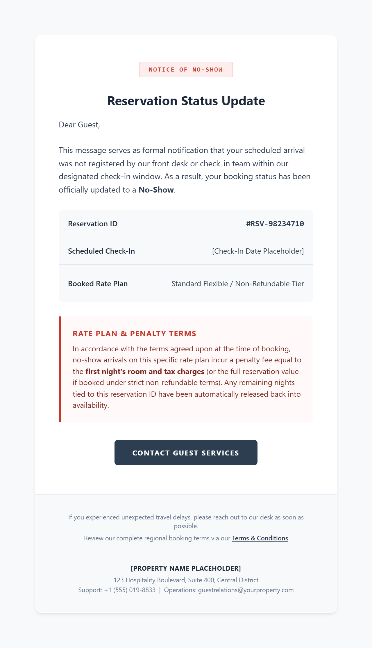 Slate & Crimson – Universal Policy Reconciler — hotel booking confirmation HTML email template preview