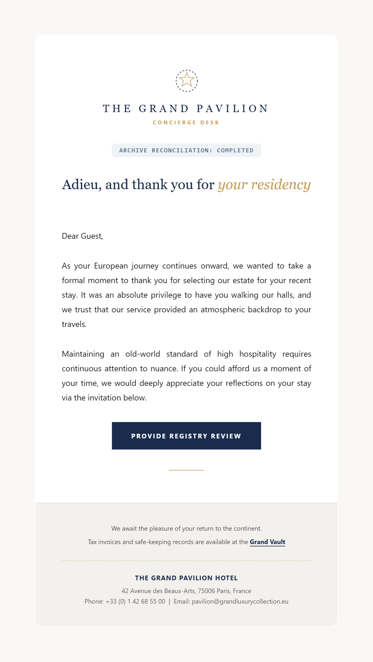 Europe (Old World Luxury) — hotel booking confirmation HTML email template preview