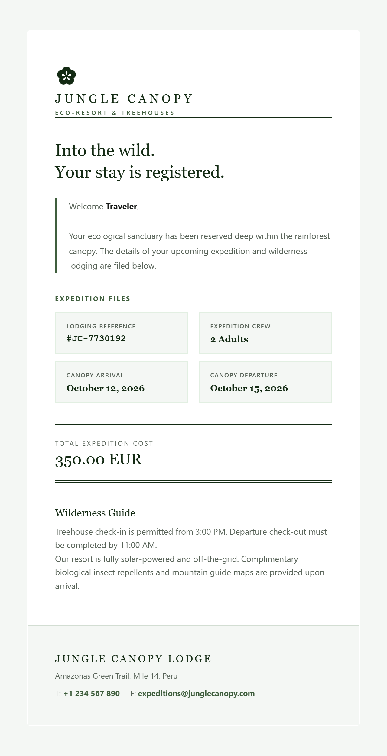 Jungle Canopy Booking Confirmation